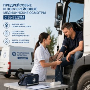Предрейсовые и послерейсовые медицинские осмотры с выездом